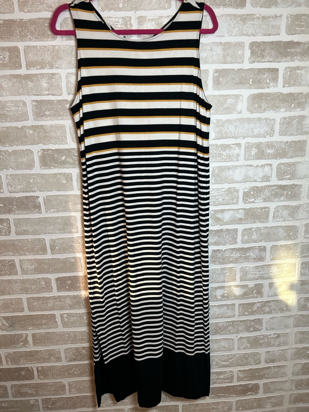 LOFT Black, White and Gold Striped Sleeveless Maxi Dress